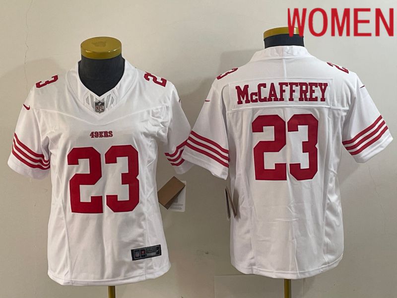 Women San Francisco 49ers 23 Mccaffrey White 2023 Nike Vapor Limited NFL Jersey style 3